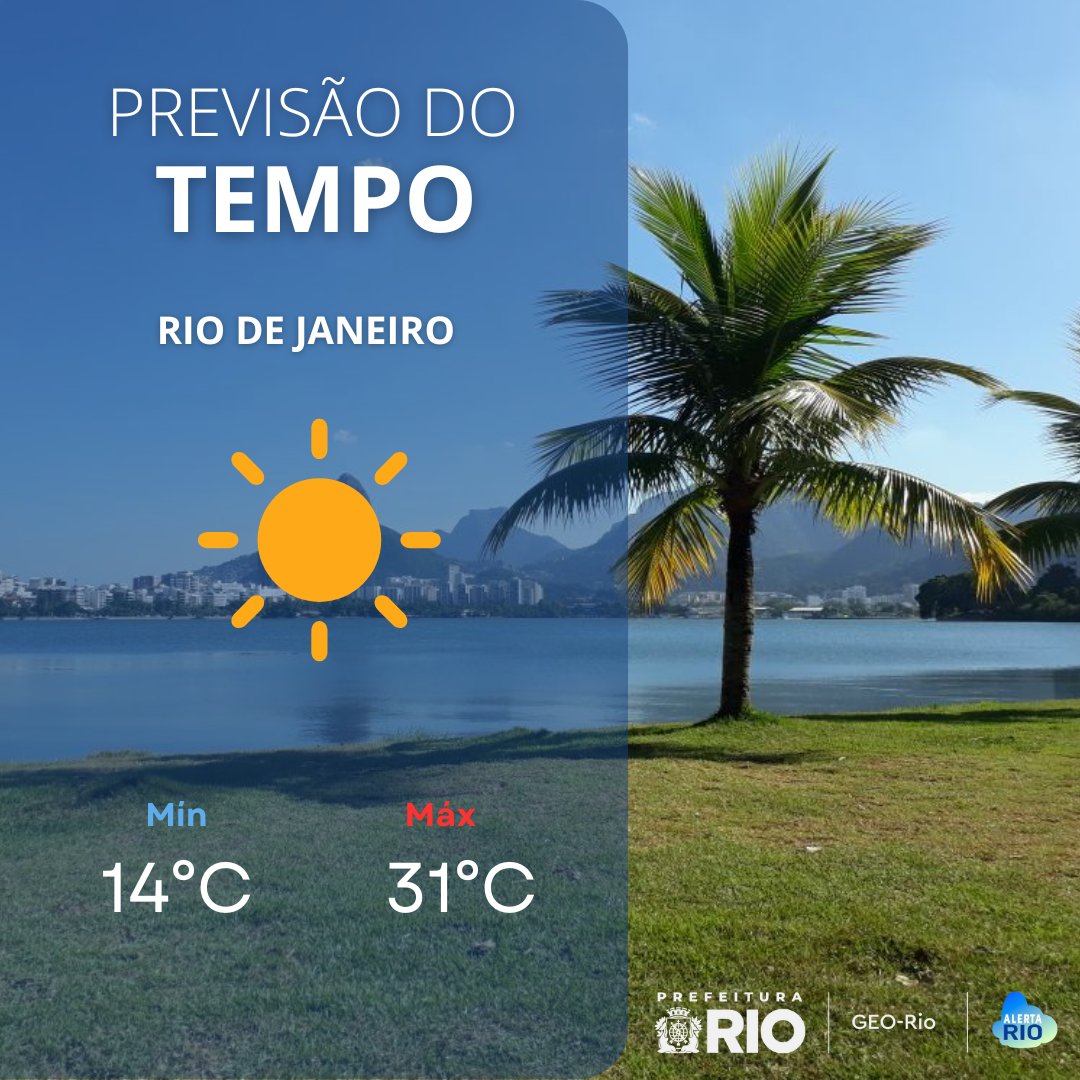 TEMPO AMANHÃ | Nesta quarta-feira (18/06), o tempo permanecerá estável na cidade do Rio de Janeiro. O céu irá variar de claro a parcialmente nublado e não há previsão de chuva. Os ventos estarão fracos a moderados. 
➡️Mais detalhes em: bit.ly/43ZtJxF
