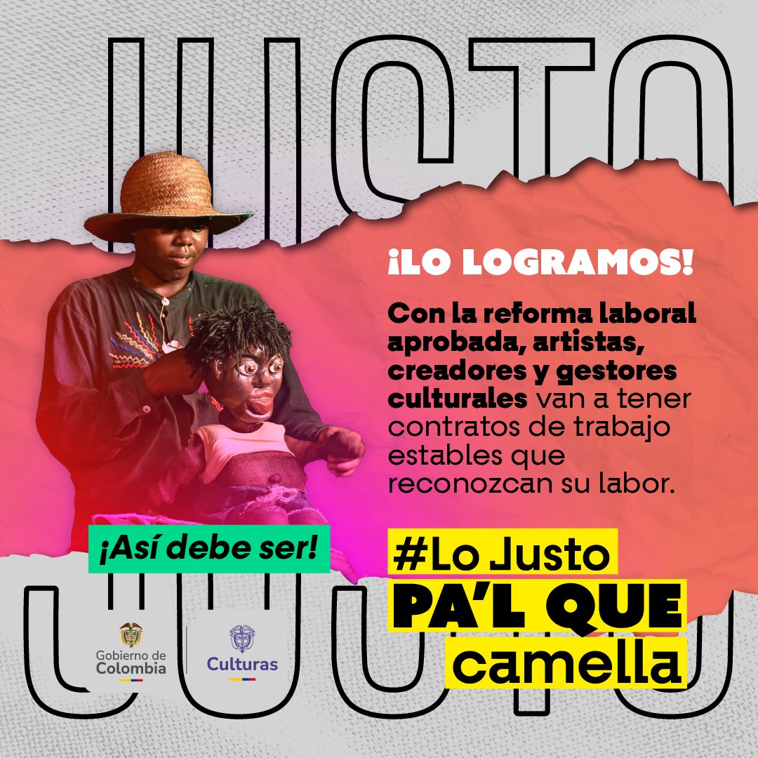 ¡Tenemos una excelente noticia!

Con el artículo 45 de la #ReformaLaboral aprobada en el Senado ganan los artistas, gestores y trabajadores del arte y la cultura. No más informalidad laboral #VuelveElTrabajoDigno