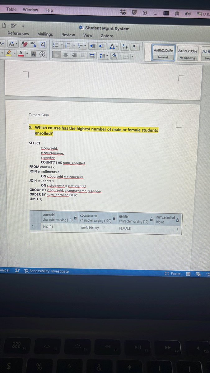 Who would have thought that students would be interested in taking World History.. 
*from my fake database* 🫢🫢

#SQL #Learning #DataAnalyst <a href="/LearnwithWiDa/">WiDa</a>