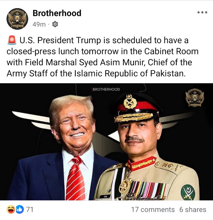 ShafeKhaan's tweet photo. 🚨 At a time when America appears ready to strike Iran and openly backs its enemies, Field Marshal Asim Munir meeting Trump behind closed doors raises serious questions. This isn’t diplomacy — it’s dangerous silence. He should not be in the U.S. right now.
@DonaldTrump @SHABAZGIL https://t.co/Cx21JIQ7Q3