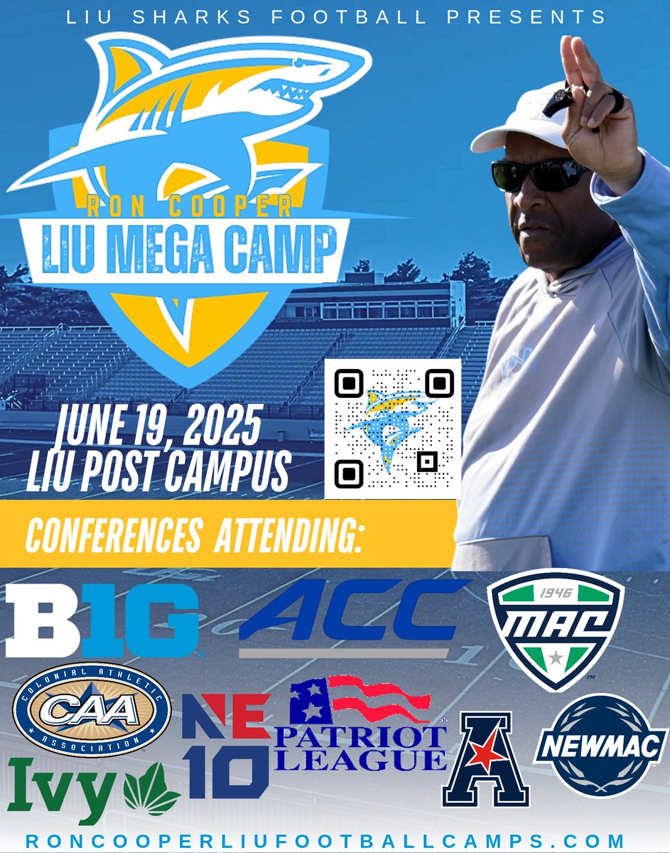 CoachRCooper's tweet image. Come join us and be coached and evaluated by our Long Island Football staff and some of the best coaches and programs in the Country! @LIUSharksFB @LIUAthletics
