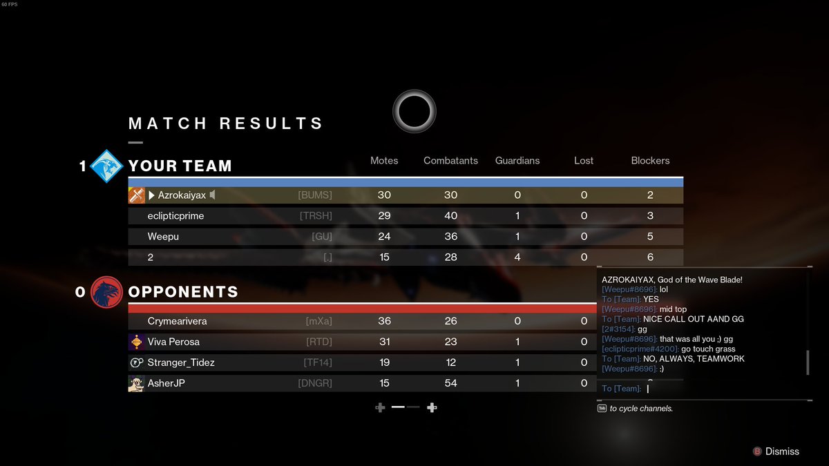 azrokaiyax's tweet photo. (post 3️⃣)
Was playing some Gambit 🟢
Had some good games 🎮 with good people 🦿🫀👨🏻‍🦰🙏🏻
These are the chat logs 📜 and scores 🔢
#azrokaiyax #destiny2 #gambit #chat #logs #scores #matchmaking #mutiplayer #screenshot #playforfun #winorlose #funtime #quickplay #justdoit #letsgo #fun https://t.co/Bj5srzFuae