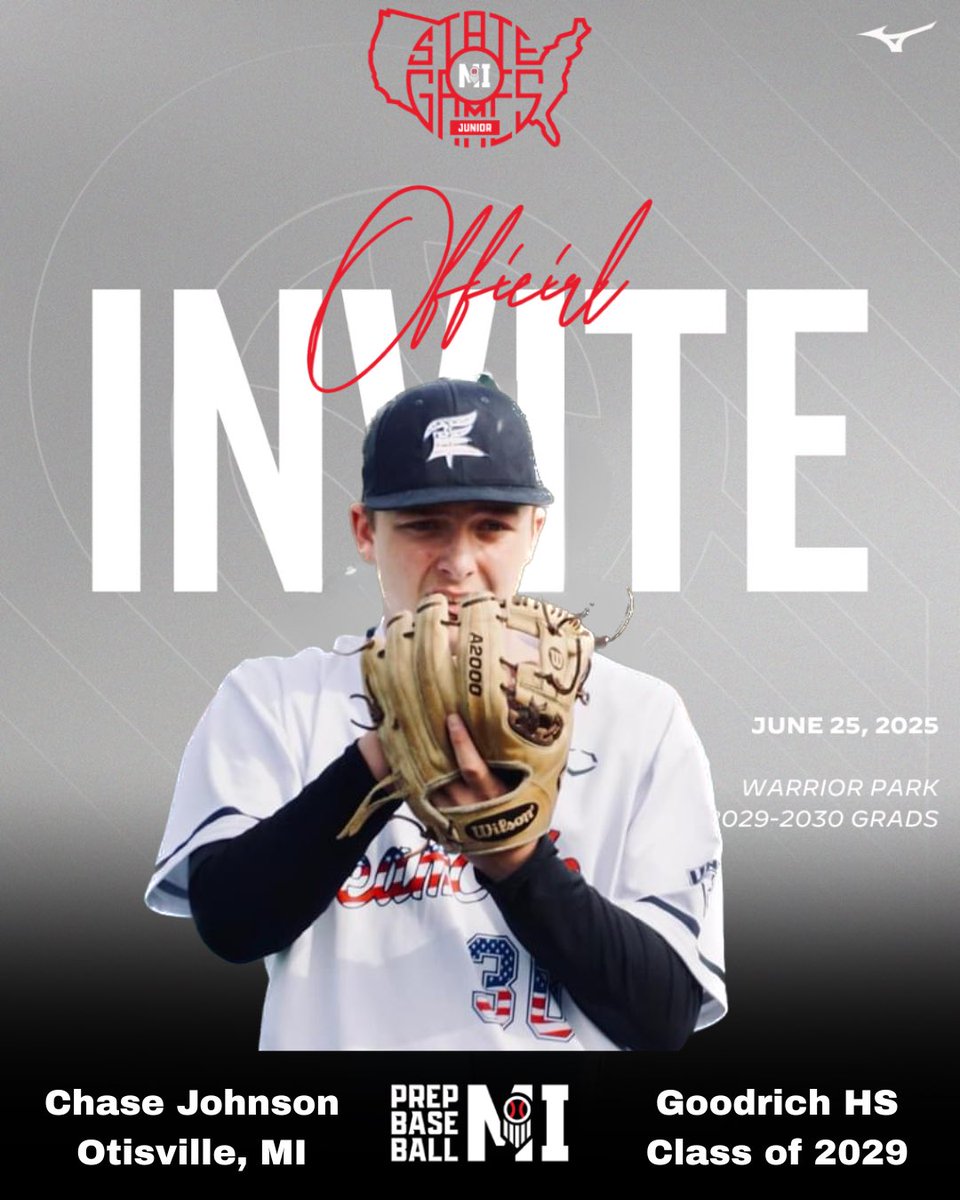 Team Elite Premier Midwest (@teamelitemw) on Twitter photo 14u Team Elite Premier OF/RHP/1B Chase Johnson of Otisville, MI (Goodrich HS) has officially accepted his invitation to the 2025 PBR Junior State Games.
<a href="/CoachGoodwinA/">Adam Goodwin</a> <a href="/prepbaseball/">Prep Baseball</a> <a href="/ChaseTE2029/">Chase Johnson</a> 14u Team Elite Premier OF/RHP/1B Chase Johnson of Otisville, MI (Goodrich HS) has officially accepted his invitation to the 2025 PBR Junior State Games.
<a href="/CoachGoodwinA/">Adam Goodwin</a> <a href="/prepbaseball/">Prep Baseball</a> <a href="/ChaseTE2029/">Chase Johnson</a>