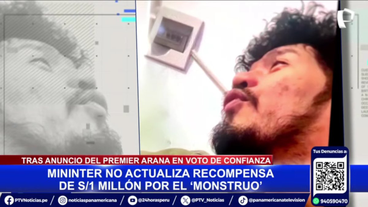 🔴 #EnVivo #24Horas | Mininter no actualiza recompensa de S/ 1 millón por Erick Moreno Hernández, alias “El Monstruo”

#PanamericanaTelevisión #24Horas | Más detalles en ► ptv.pe/vivo