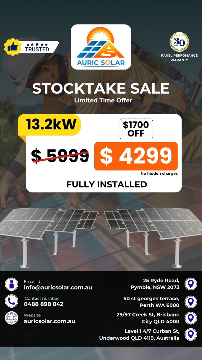 AuricSolar's tweet photo. 🌞 Hot Deal Alert!
Limited time solar offer – save more when you switch to clean energy today!
DM us now!
#SolarSavings #CleanEnergy #SolarAustrali https://t.co/yA3G3GLe2s