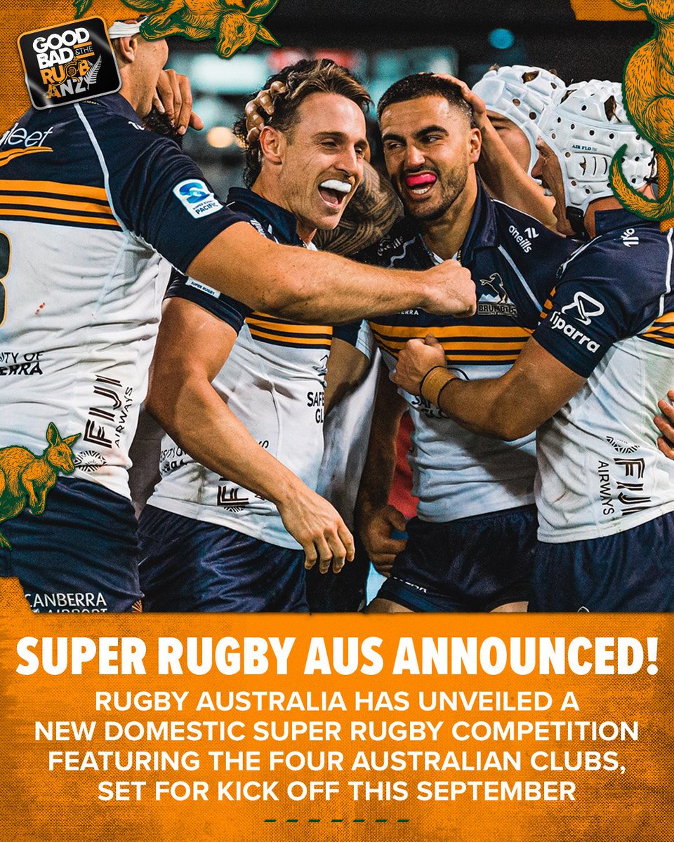 🚨 BREAKING: A new domestic Super Rugby competition has been announced by Rugby Australia.

The new tournament will see the 4 Australian clubs go against each other, starting in September.

What do you think about the announcement? 💭 

#rugbyaustralia #wallabies #gbranz