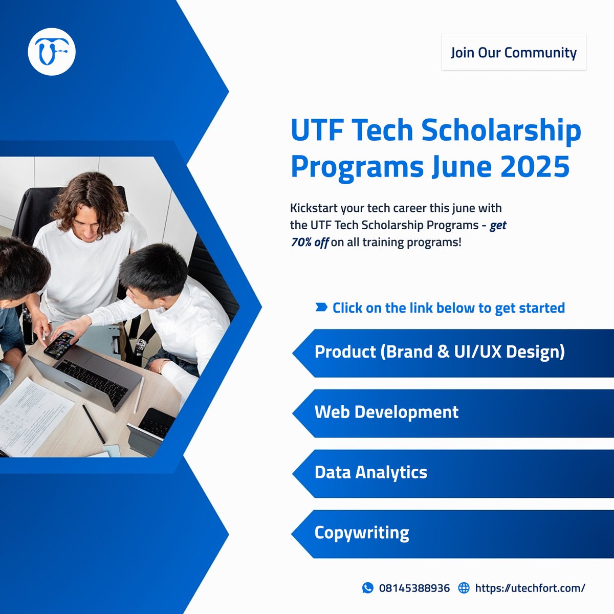Launch a career in tech with hands-on training 
 *Click here to get started:* scholarship.utechfort.com

Start with what you can do (Find a corner to control)