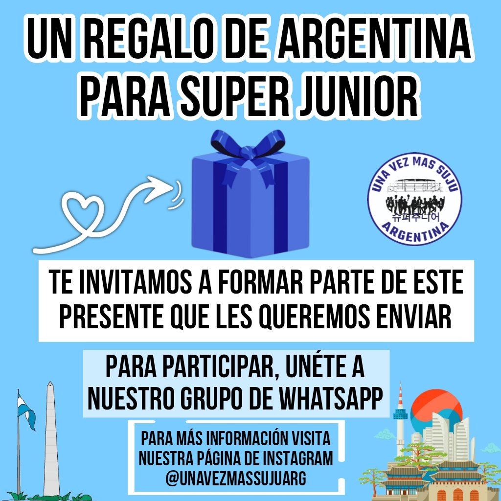 💙Regalo para Super Junior 💙
Te invitamos a formar parte de este presente de parte de las elfs de Argentina 🇦🇷💙
Para participar unéte a nuestro grupo de whatsapp
chat.whatsapp.com/GLbv89hjwd1Adf…

#superjunior #20th_Anniversary_TOUR #SuperShow10 #ss10inargentina