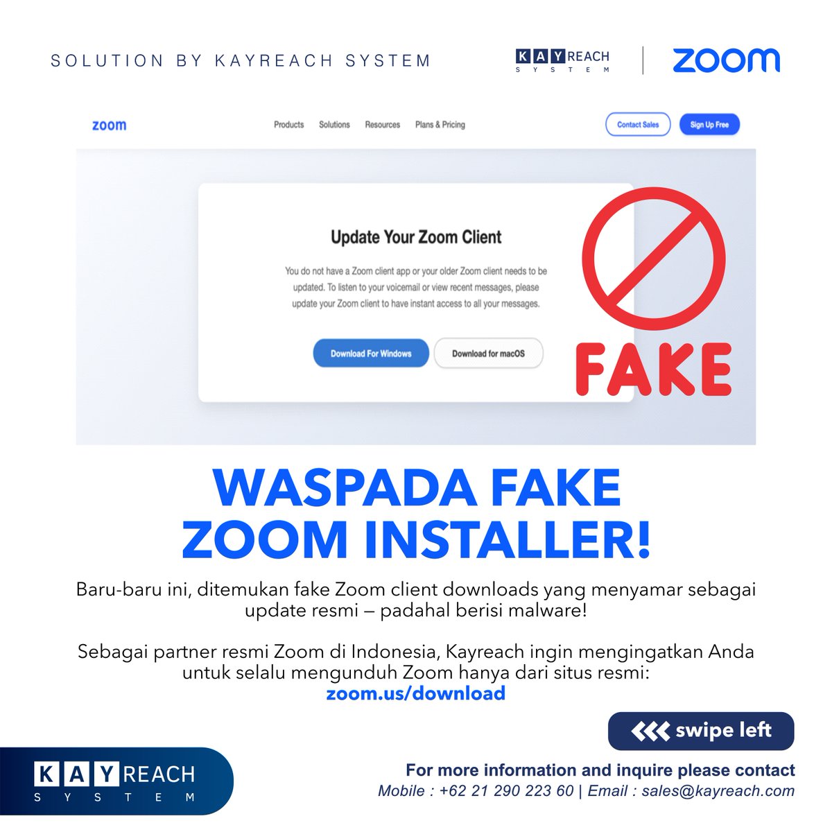 Kayreach_System's tweet photo. 🔐 WASPADA FAKE ZOOM INSTALLER!

Read More at
https://t.co/CBQlfmPeC4

#Kayreach #ZoomIndonesia #ZoomPartner #CyberSecurity #RemoteWork #CustomAI #ZoomTips #APTIKNAS #ZoomUpdate #DigitalSecurity #ManagedService #HybridWork #StaySecure https://t.co/v510adBNoj