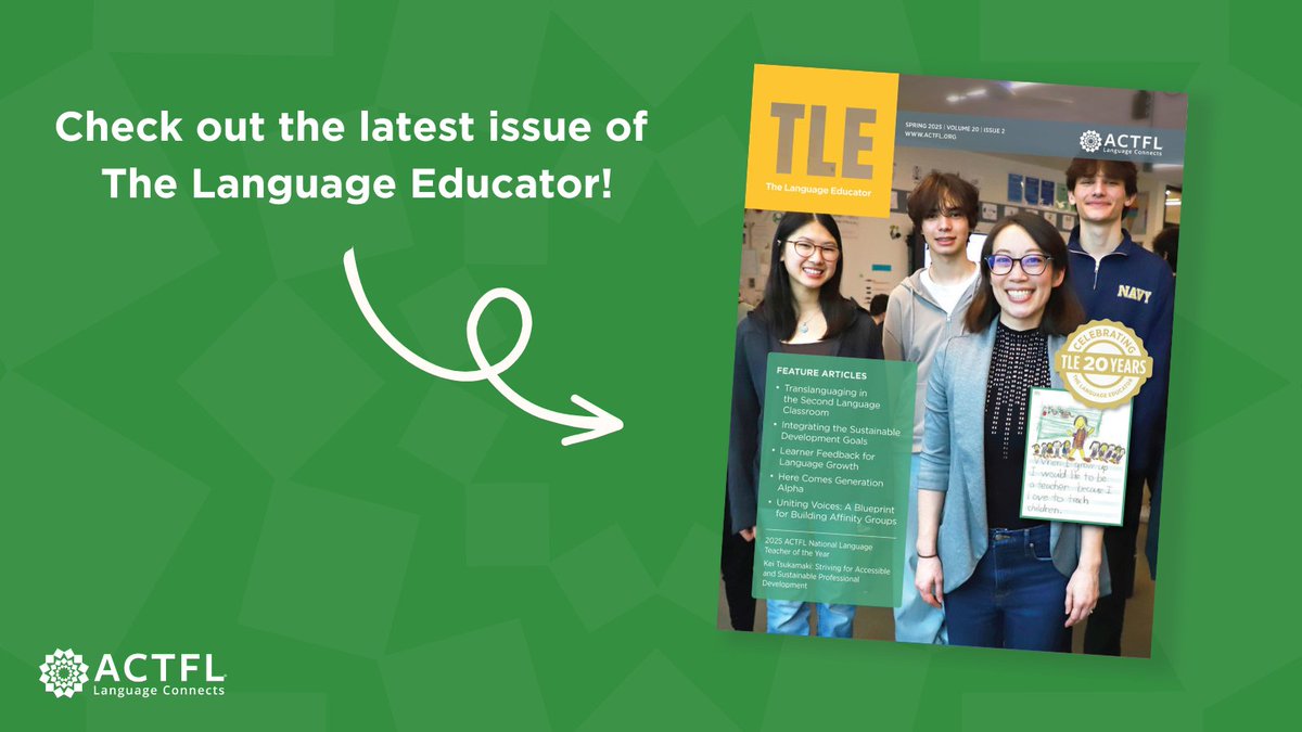 🚨 The Spring 2025 edition of The Language Educator is here!
This issue dives into:
📚 Translanguaging as a paradigm shift
🧠 Learner feedback strategies
☕ Mentorship beyond caffeine &amp; grit
🎤 Q&amp;As with Liz Matchett &amp; Kei Tsukamaki
Read now → bit.ly/2QNKo3w #TuesdayTLE