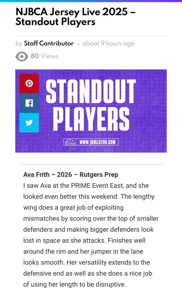 Ava_Frith2026's tweet image. Thank you @JrAllStarBB for including me in such an amazing field of players! @RutgersPrep_GBB @TeamSharp23
