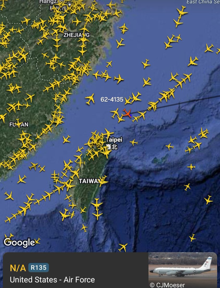 Oceanworldfree's tweet photo. China sends mystery transport planes into Iran.

US strategic reconnaissance aircraft approaches Taipei coast

62-4135 https://t.co/fD3YLLZ0nD