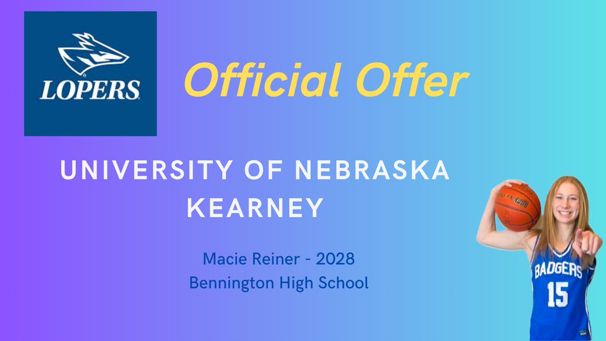 Macie Reiner (@maciejreiner) on Twitter photo After a great day at camp last week, I am excited to receive an offer from University of Nebraska - Kearney. Thank you <a href="/UNKCoachDrew/">Drew Johnson</a> and <a href="/nicole_ohlde/">Nicole Ohlde-Johnson</a> ! <a href="/NebraskaAttack/">Nebraska Attack UAA</a> <a href="/bhsbadgersgbb/">Bennington Girls Basketball</a> <a href="/UNKWBB/">UNK Women's Hoops</a> After a great day at camp last week, I am excited to receive an offer from University of Nebraska - Kearney. Thank you <a href="/UNKCoachDrew/">Drew Johnson</a> and <a href="/nicole_ohlde/">Nicole Ohlde-Johnson</a> ! <a href="/NebraskaAttack/">Nebraska Attack UAA</a> <a href="/bhsbadgersgbb/">Bennington Girls Basketball</a> <a href="/UNKWBB/">UNK Women's Hoops</a>