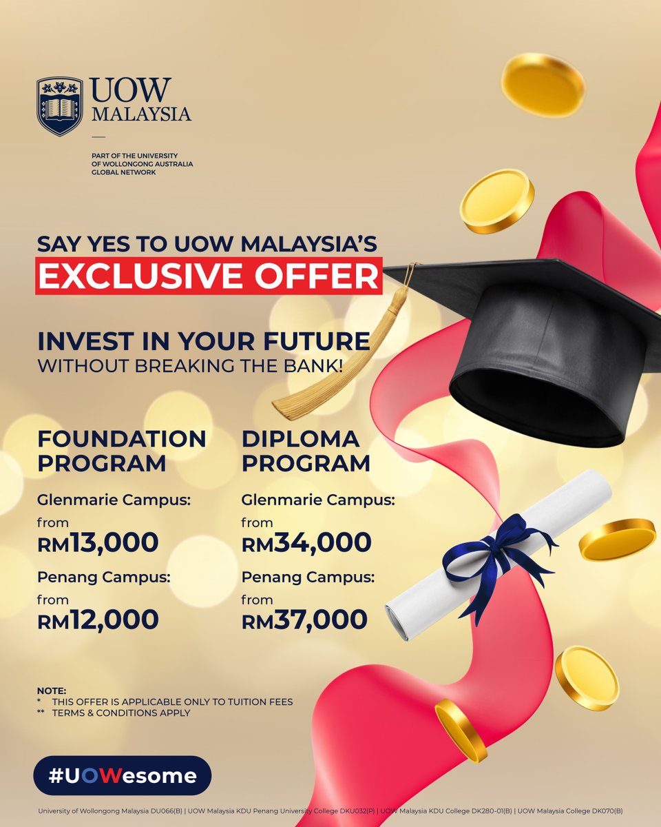 Invest in your future without breaking the bank 💰

Unlock your potential with our Foundation and Diploma programs! For a limited time, we're offering tuition fee waivers* for the upcoming intake.

Contact us to secure your spot!

*Terms and conditions apply.