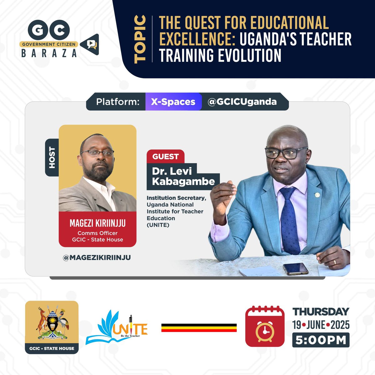 Join us this Thursday at 5:00 PM on X-Spaces for an insightful conversation with Dr. Levi Kabagambe, the Institution Secretary of <a href="/uniteuganda24/">UNITE</a>. Topic: “The Quest for Educational Excellence: Uganda’s Teacher Training Evolution.” Don’t miss this engaging dialogue on shaping the
