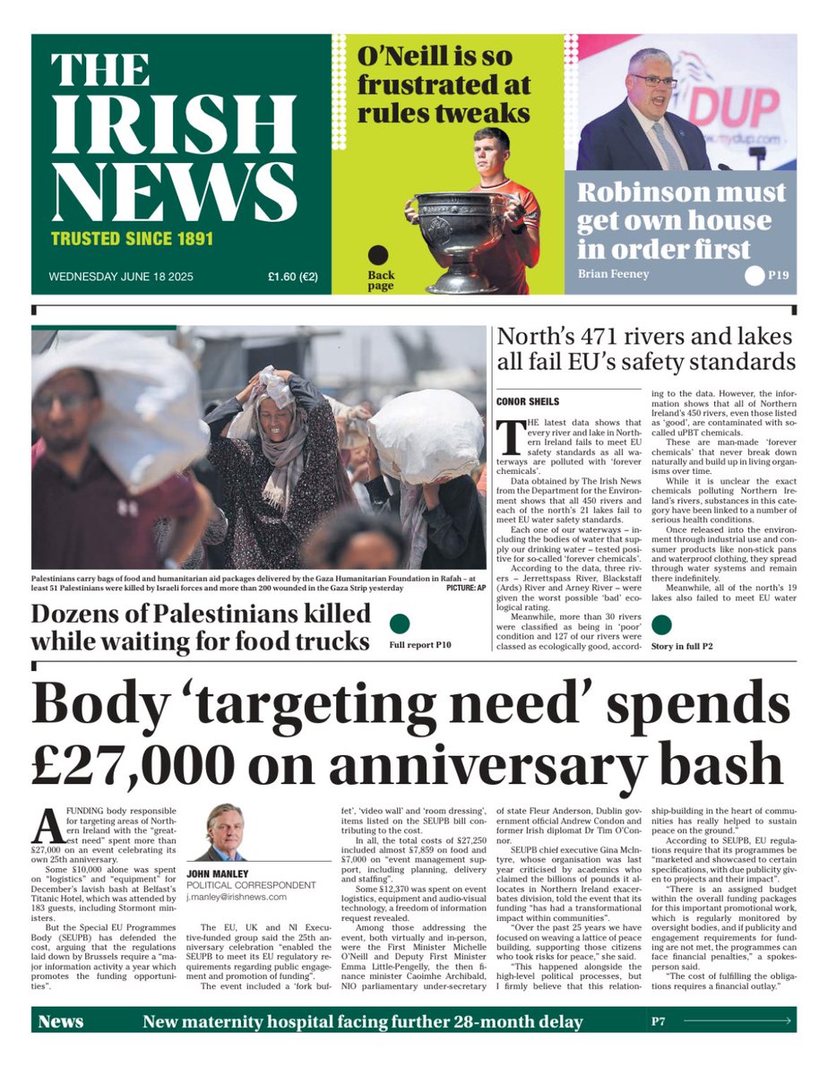 The front page of today’s Irish News.