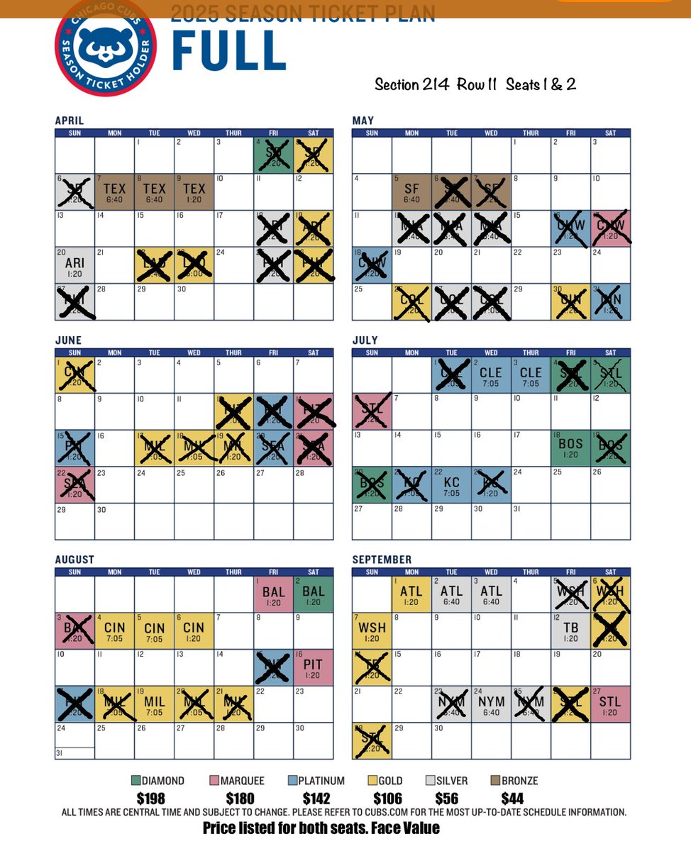 bryfoster2's tweet photo. @Melissybk Section 214 Row 11 Seats 1 &amp; 2 (on the aisle) any game without an “X” through the date is available! https://t.co/fH0vRsubiu