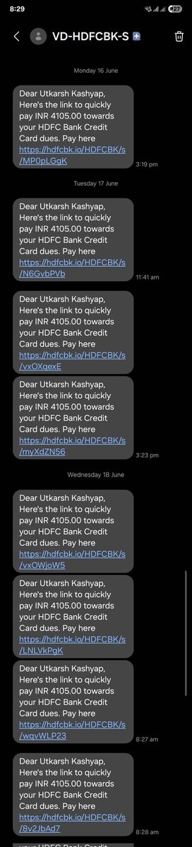 UTKARSH_KASHYAP's tweet photo. @HDFC_Bank inspite of having made the payment , i am continously getting messages to make payment and calls from collection team. I have never missed a payment but your team is just Harassing people. https://t.co/N2A0UOXf9b
