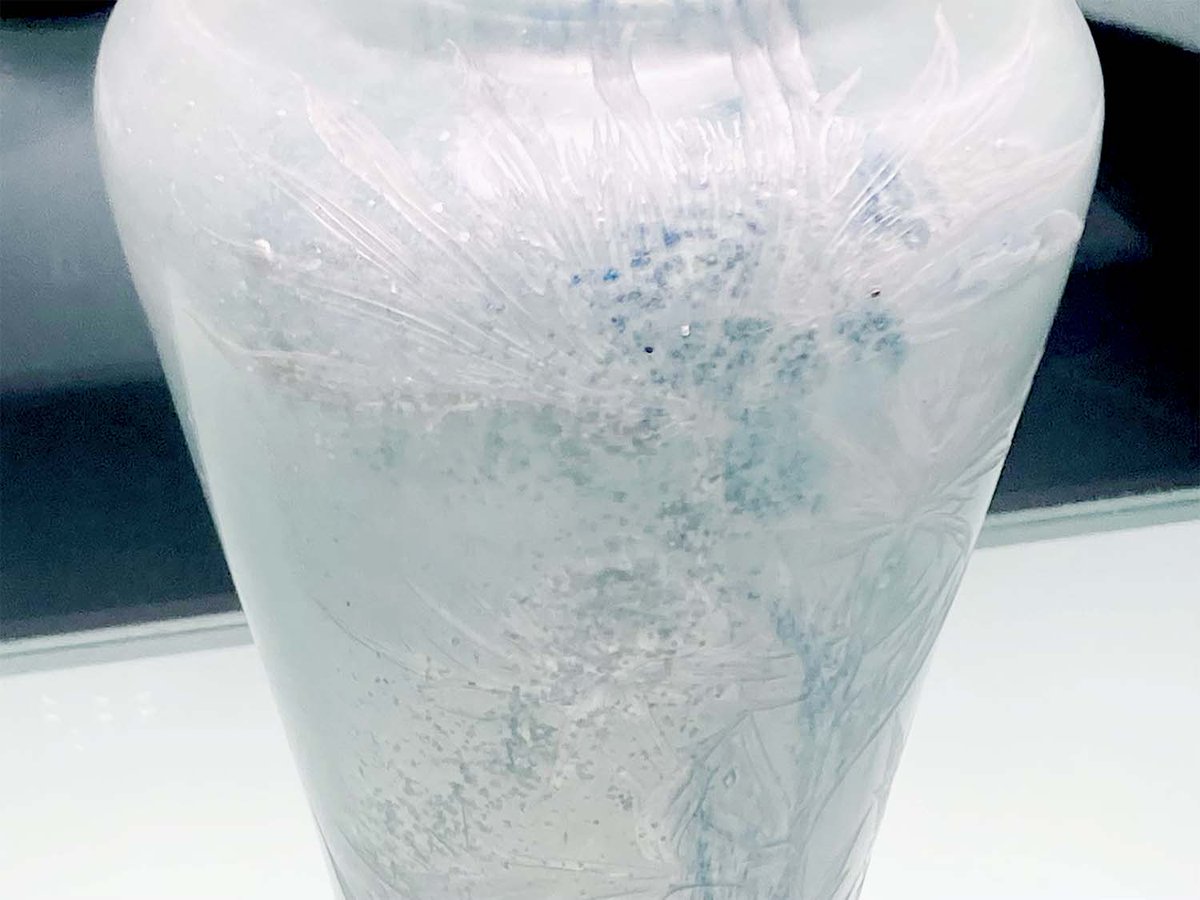 氷に花が閉じ込められているようにも見える、エミール・ガレの《アザミ