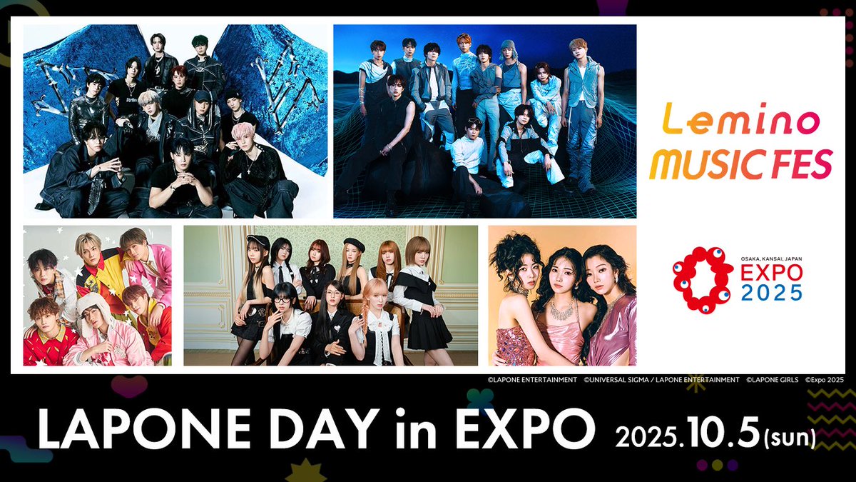 official_jo1's tweet photo. [📢] 大阪・関西万博にて開催される
『#Lemino MUSIC FES LAPONE DAY in EXPO』に #JO1 の出演が決定！

🗓️10月5日(日)
📍EXPOアリーナ「Matsuri」

▼詳しくはこちら
https://t.co/iZAfyfRroR

@Lemino_official
#レミノ #EXPO2025 https://t.co/MDm35w84ee