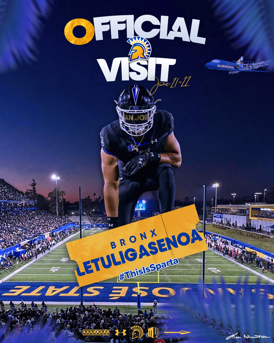 Bronx “Boogie Down” Letuligasenoa (@boogied0wn) on Twitter photo Glory be to God! Excited for this official visit with San Jose St. #GoSpartans
<a href="/BlairAngulo/">Blair Angulo</a> <a href="/GregBiggins/">Greg Biggins</a> <a href="/PrepRedzoneCA/">Prep Redzone California</a> <a href="/PGregorian/">Paul Gregorian</a> <a href="/BrandonHuffman/">Brandon Huffman</a> <a href="/247recruiting/">247Sports Recruiting</a> @On3Recruits <a href="/giant_skillz/">Giant Skillz Athletics</a> <a href="/SanJoseStateFB/">San José State Football</a> Glory be to God! Excited for this official visit with San Jose St. #GoSpartans
<a href="/BlairAngulo/">Blair Angulo</a> <a href="/GregBiggins/">Greg Biggins</a> <a href="/PrepRedzoneCA/">Prep Redzone California</a> <a href="/PGregorian/">Paul Gregorian</a> <a href="/BrandonHuffman/">Brandon Huffman</a> <a href="/247recruiting/">247Sports Recruiting</a> @On3Recruits <a href="/giant_skillz/">Giant Skillz Athletics</a> <a href="/SanJoseStateFB/">San José State Football</a>