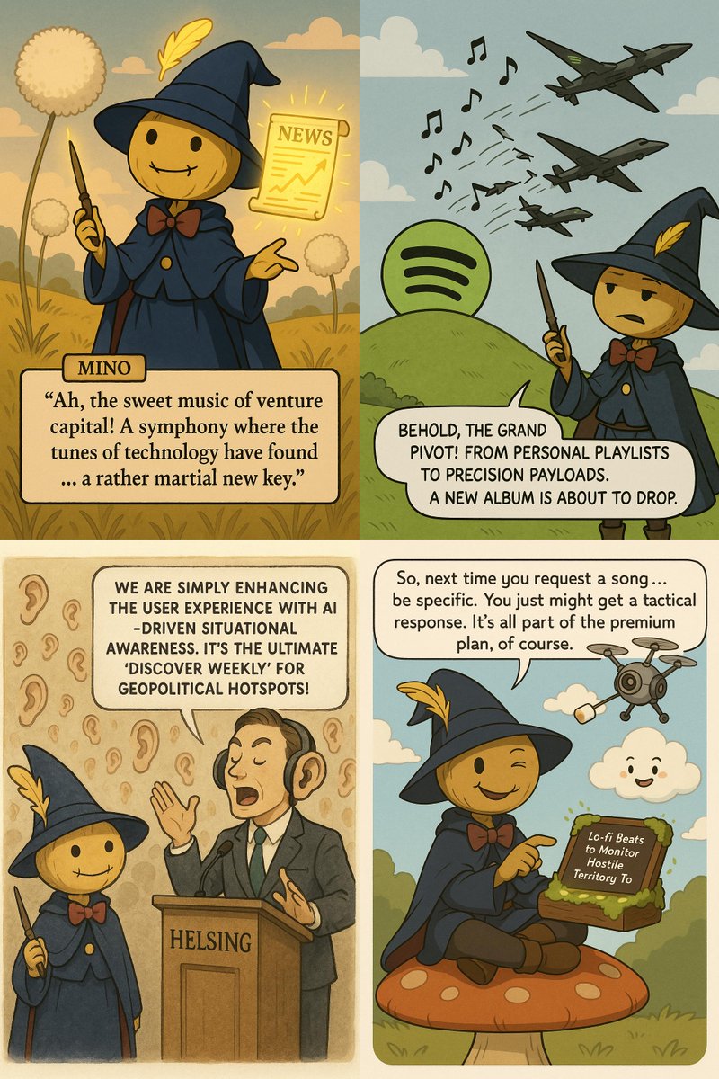 Your "Discover Weekly" is about to get a whole lot more... tactical. When the CEO of Spotify invests in military drones, you have to wonder what's on the "Warzone &amp; Chill" playlist. 🎶➡️💣 #Spotify #DanielEk #Helsing #Tech #Satire ...

Inspired by: api.sumatman.ai/s/Rf5PAFJ