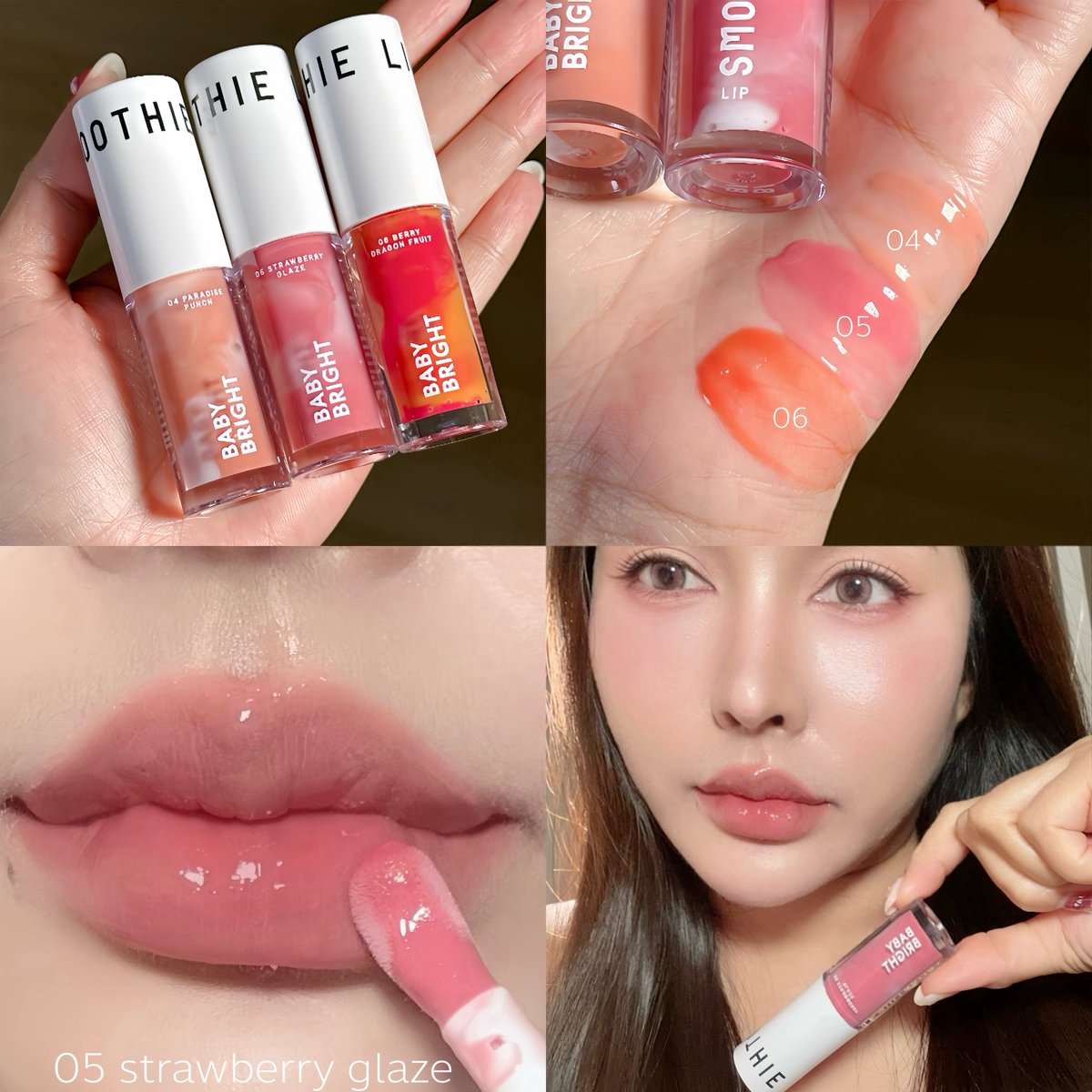 สีน่ารักแถมได้บำรุงด้วย✨💋𝗕𝗮𝗯𝘆 𝗕𝗿𝗶𝗴𝗵𝘁 𝗛𝗲𝗮𝗹𝘁𝗵𝘆 𝗦𝗺𝗼𝗼𝘁𝗵𝗶𝗲 𝗟𝗶𝗽 #ลิปสมูทตี้ปากฟู
กลอสมีสีสูตรเย็น ทาย้ำให้สีชัดได้เลยน่ารักมาก 🍹สูตรวีแกน บำรุงปากแบบชุ่มชื้นนาน💦
กู้ปากแห้งดี ทาตัวเดียวจบ ลุคนี้วิทาสี 🍓05 strawberry glaze ชมพูนมๆระเรื่อแบบปากสุขภาพดี😘
