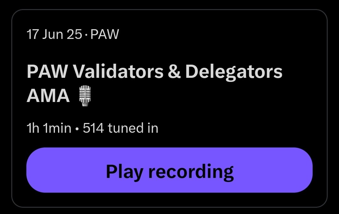 GE <a href="/kucoincom/">KuCoin</a>! 🙋🏻‍♂️

Check out the <a href="/PawChain/">PAW</a> validator and delegator AMA! We had a chance to hear about many updates regarding the $PAW ecosystem and also about some upcoming releases like the PAW Wallet and PAW Pay app! You really should listen to the recording! 👇🎧👍