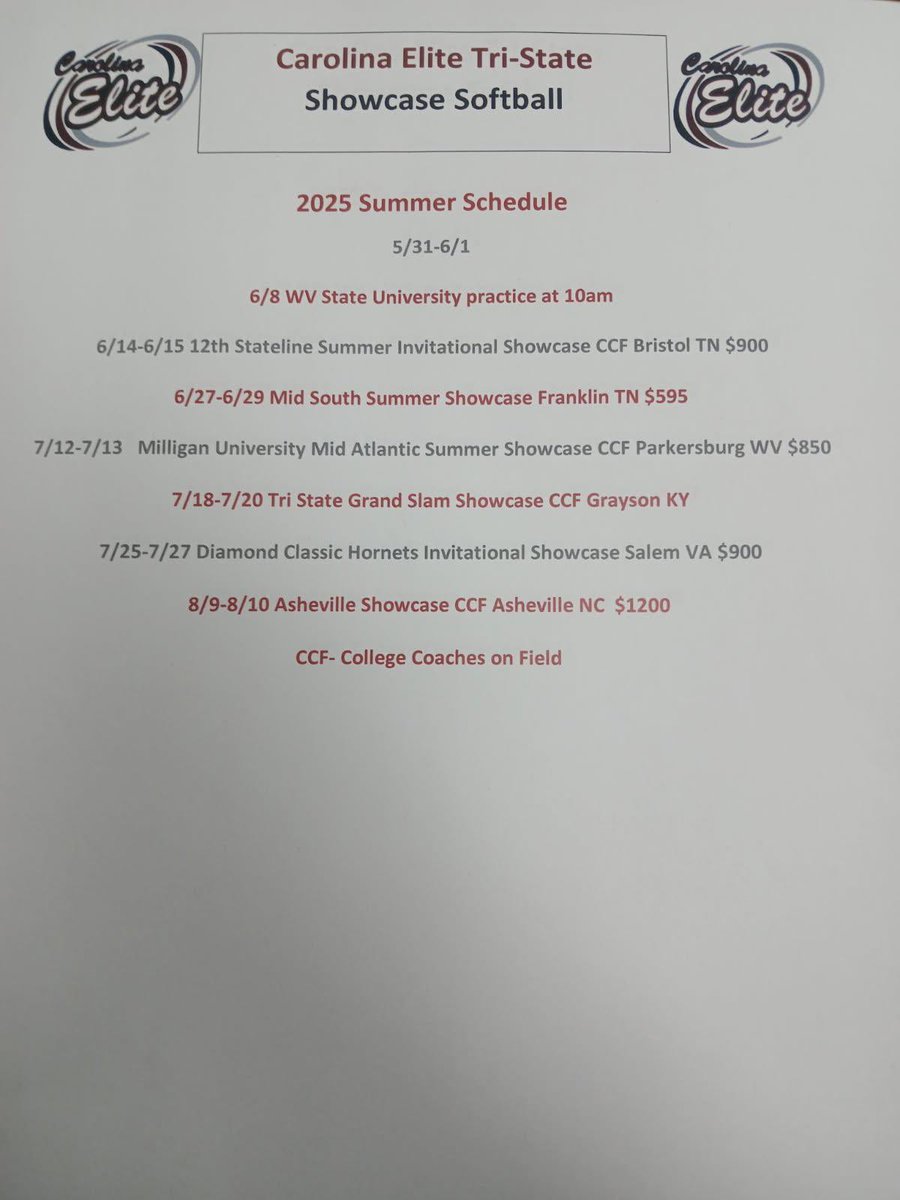 Travel season is here!! Here’s my schedule for this season with Carolina Elite 16u. Looking forward to the experience and improving throughout this summer. web.gc.com/teams/4MvrELsn…