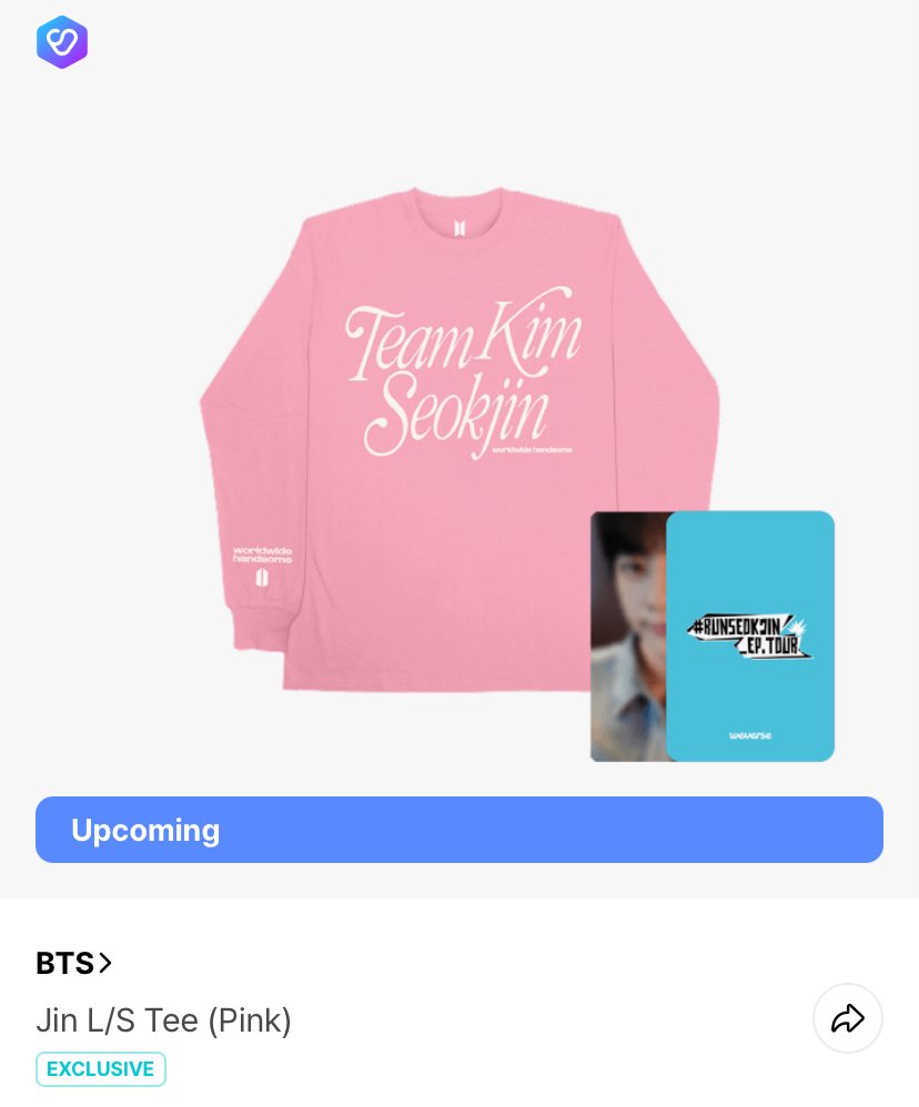 BTS Jin Team Kim Seokjin 長袖Tシャツ・L・ピンク・新品 BTS Jin Team Kim Seokjin 長袖Tシャツ・L・ピンク・新品