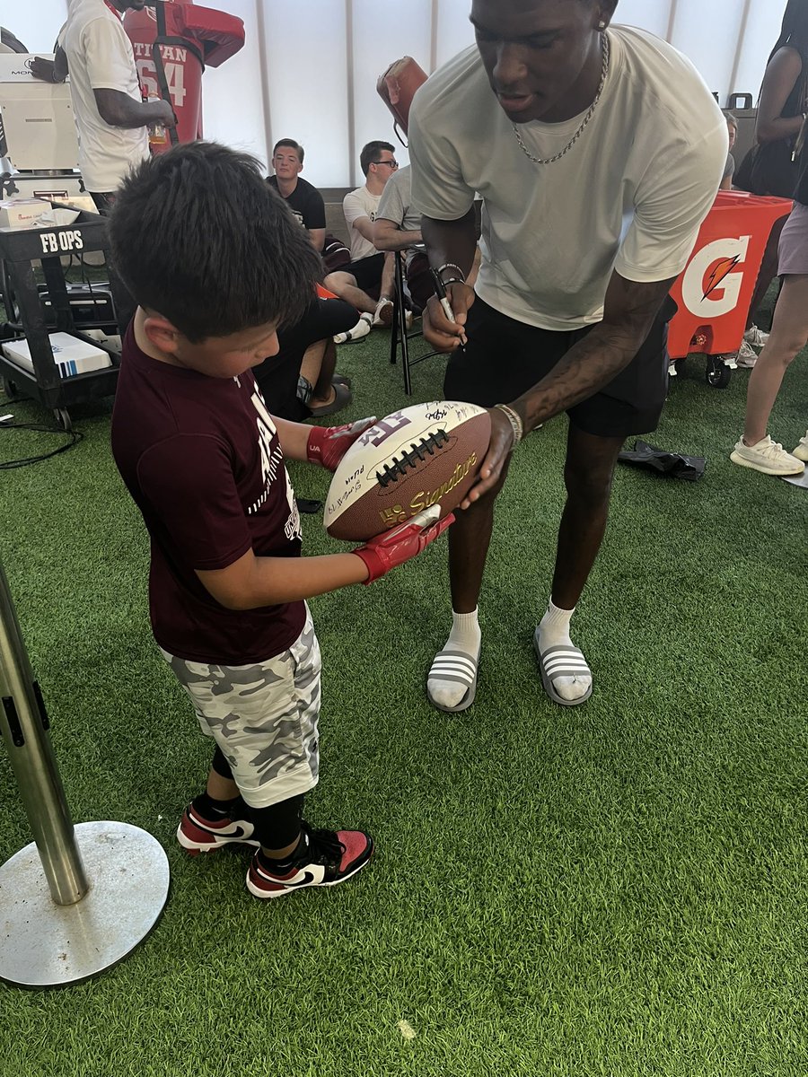 Thank you <a href="/Marcel10Reed/">Marcel Reed</a> for taking a picture and signing my son’s football today at <a href="/AggieFootball/">Texas A&M Football</a> camp today. Not only did he sign for my son but he signed for almost every kid and family that asked him at the camp. We’re rooting for you!