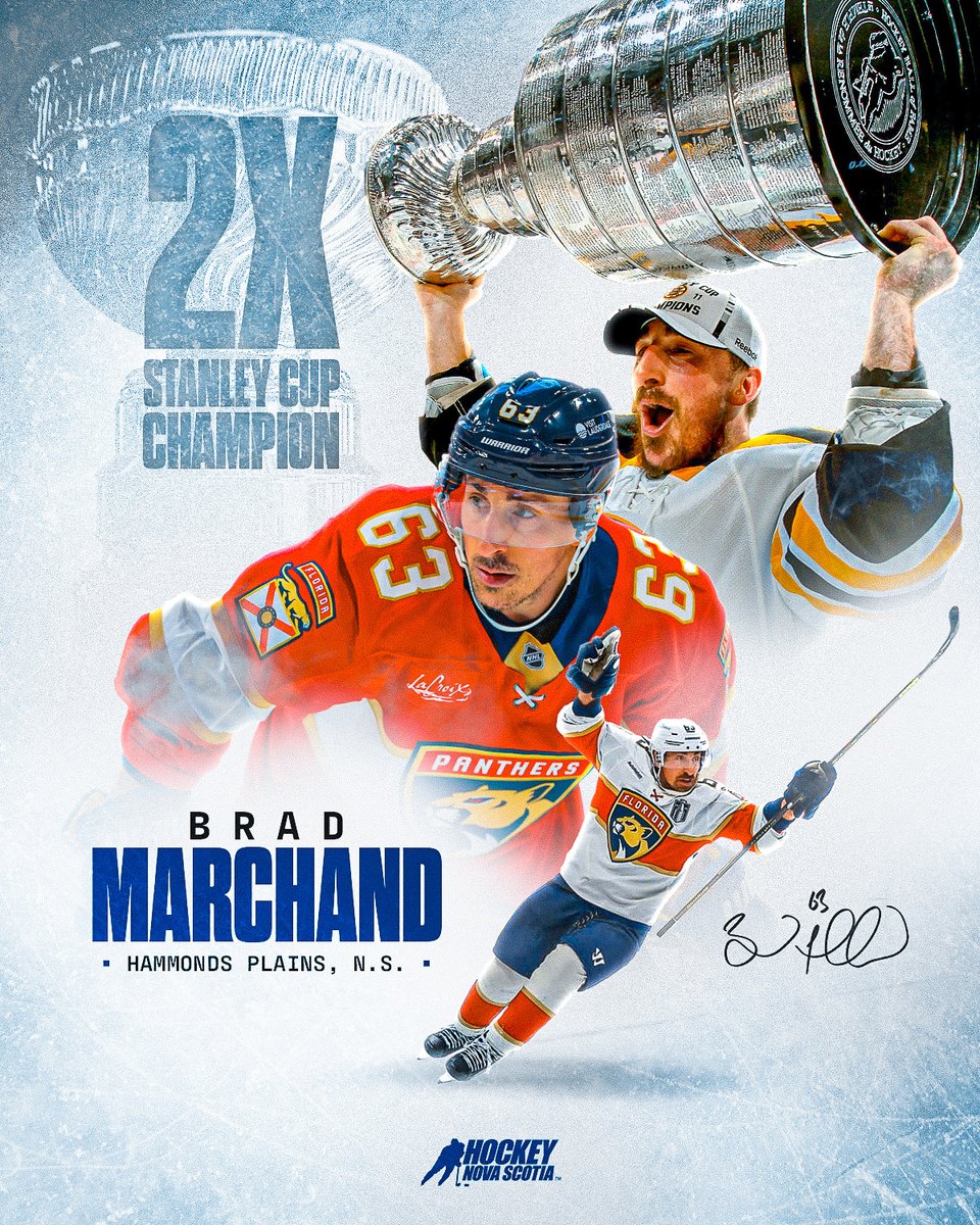 Hockey Nova Scotia (@hockeyns) on Twitter photo A CHAMPION AGAIN ๐
What a playoff run.
Fourteen years after he did it the first time, Hammonds Plains' Brad Marchand is hoisting hockey's holy grail again.
Congratulations on your second Stanley Cup victory, Brad!
<a href="/TasaMinorHockey/">TasaMinorHockey</a> | <a href="/FlaPanthers/">x - Florida Panthers</a> | #nsproud A CHAMPION AGAIN ๐
What a playoff run.
Fourteen years after he did it the first time, Hammonds Plains' Brad Marchand is hoisting hockey's holy grail again.
Congratulations on your second Stanley Cup victory, Brad!
<a href="/TasaMinorHockey/">TasaMinorHockey</a> | <a href="/FlaPanthers/">x - Florida Panthers</a> | #nsproud
