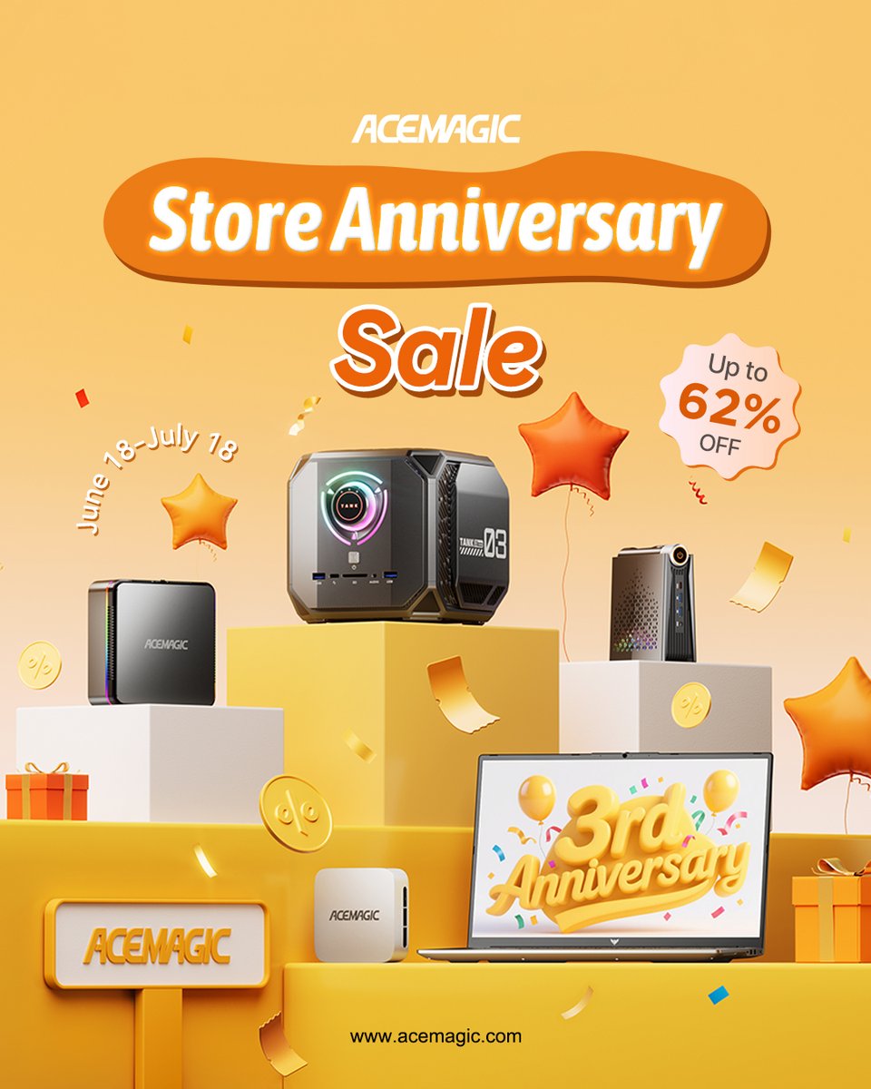 Acemagic_MiniPC's tweet image. 📢🎉 Celebrate with us – HUGE #Discount for #ACEMAGICPC Store Anniversary! 🎂🎉 June 18-July 18 📅
Save BIG on your favorite ACEMAGIC Mini PCs &amp;amp; Laptops! 

Don&apos;t miss out! With such incredible discounts, hurry up &amp;amp; shop now!

🛒💨bit.ly/AceMagic_Sale
🏷️Use code…