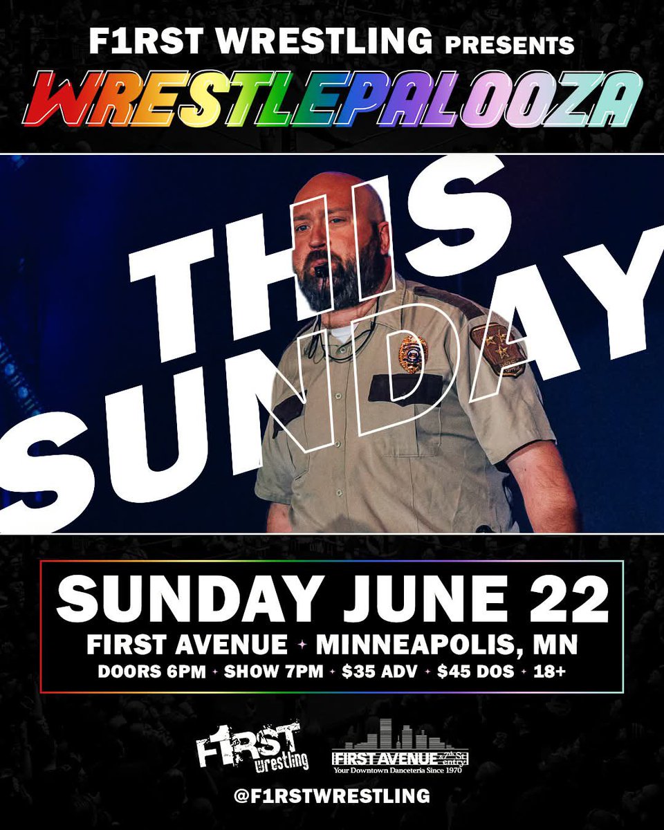 This Sunday JUSTICE comes to <a href="/f1rstwrestling/">F1RST Wrestling</a> for #WRESTLEPALOOZA <a href="/FirstAvenue/">First Avenue</a> 👮‍♂️🚨🚔