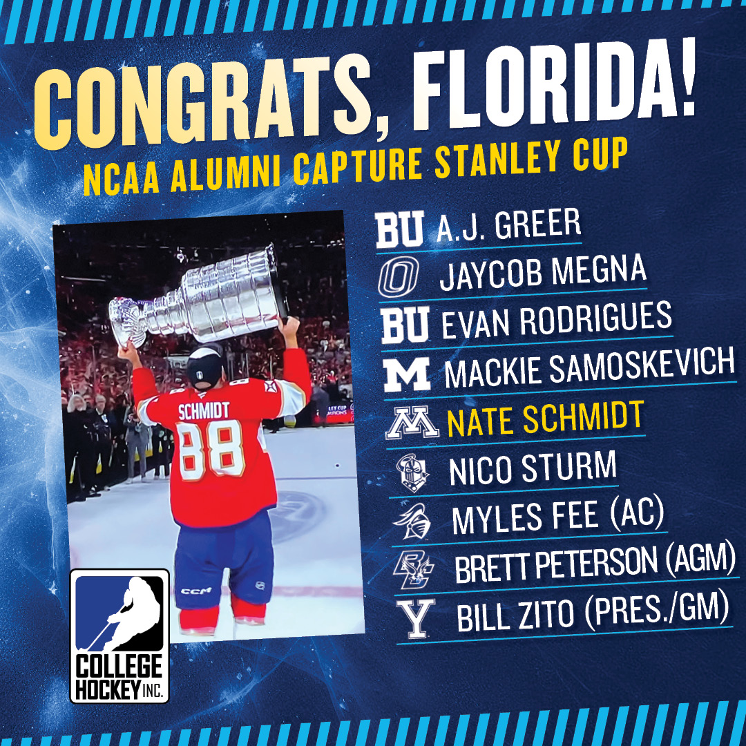 For the second year in a row, congratulations to the #StanleyCup champion @flapanthers!

See all of their #collegehockey ties here: bit.ly/4kO9eg4

📸 via <a href="/NHL_On_TNT/">NHLonTNT</a>