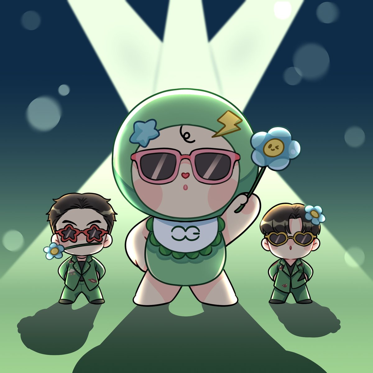 三月的草圖拖到現在終於畫完…😅
公布二代Babii的時候，腦袋出現的畫面💭
蝦趴墨鏡😎時尚寶貝⚡️

#OffGun #ออฟกัน #NongBabii
#OffGunfanart