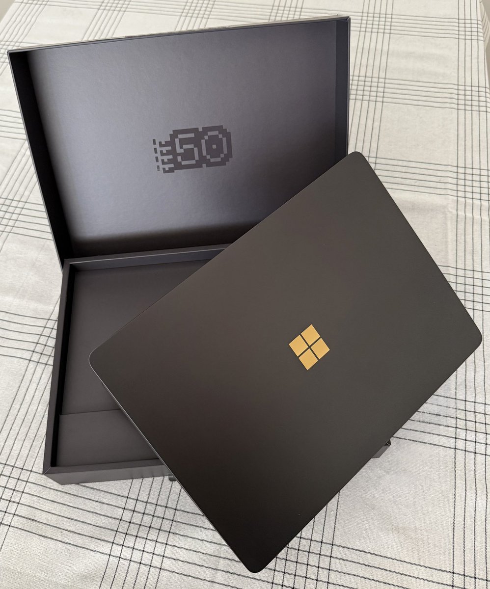DustinHancey's tweet image. Stoked to be in Microsoft fam, especially with the Surface Laptop 50th Anniversary Edition! Big thanks to @Microsoft &amp;amp; @Surface! Sleek black design, iconic 1975 logo, &amp;amp; gold accents—it’s perfect. It’s time to boost productivity! 🖤💛 #Microsoft50SurfaceSweepstakes #Microsoft50