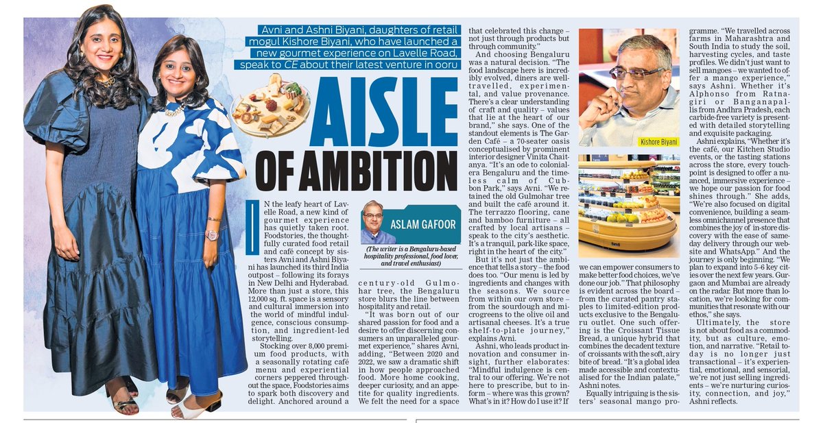 TNIE Karnataka (@xpressbengaluru) on Twitter photo Avni and Ashni Biyani, daughters of retail mogul Kishore Biyani, who have launched a new gourmet experience on Lavelle Road, speak to CE about their latest venture in ooru
✍️ <a href="/AslamGafoor/">Aslam Gafoor</a> Avni and Ashni Biyani, daughters of retail mogul Kishore Biyani, who have launched a new gourmet experience on Lavelle Road, speak to CE about their latest venture in ooru
✍️ <a href="/AslamGafoor/">Aslam Gafoor</a>