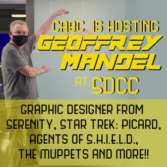 We have some #sdcc news to share: we will be hosting Geoffrey Mandel, the super talented Graphic Artist from Serenity (and... and its a very long list, google it, ok?) We can't give out details for the panel yet, but he will also be signing in our booth, Thursday July 24!