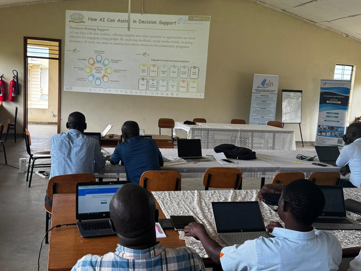 Eight Tech Consults Ltd (@8techconsults) on Twitter photo Day 5 of the <a href="/UICTug/">Uganda Institute of Information & Comm. - UICT</a> Digital Skills Training for Educators by <a href="/Educ_SportsUg/">Ministry of Education and Sports - Uganda</a> in Unyama <a href="/uniteuganda24/">UNITE</a> campus
Module 2: Artificial Intelligence and Machine Learning.This module focused on AI concepts, real-world applications and how educators can integrate AI tools education Day 5 of the <a href="/UICTug/">Uganda Institute of Information & Comm. - UICT</a> Digital Skills Training for Educators by <a href="/Educ_SportsUg/">Ministry of Education and Sports - Uganda</a> in Unyama <a href="/uniteuganda24/">UNITE</a> campus
Module 2: Artificial Intelligence and Machine Learning.This module focused on AI concepts, real-world applications and how educators can integrate AI tools education
