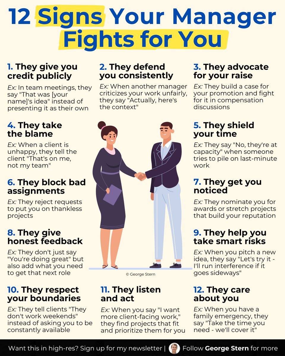 georgestern's tweet image. 12 signs your manager fights for you -
A boss like this is far too rare: