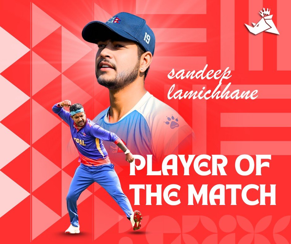 StatsRhino's tweet photo. 🏆 Player of the Match:
🇳🇵 Sandeep Lamichhane shines for Nepal with a match-winning spell! 🌟
#NepalCricket #NepalvsScotland #rhinostats #SandeepLamichhane https://t.co/9jiXeX5YWv