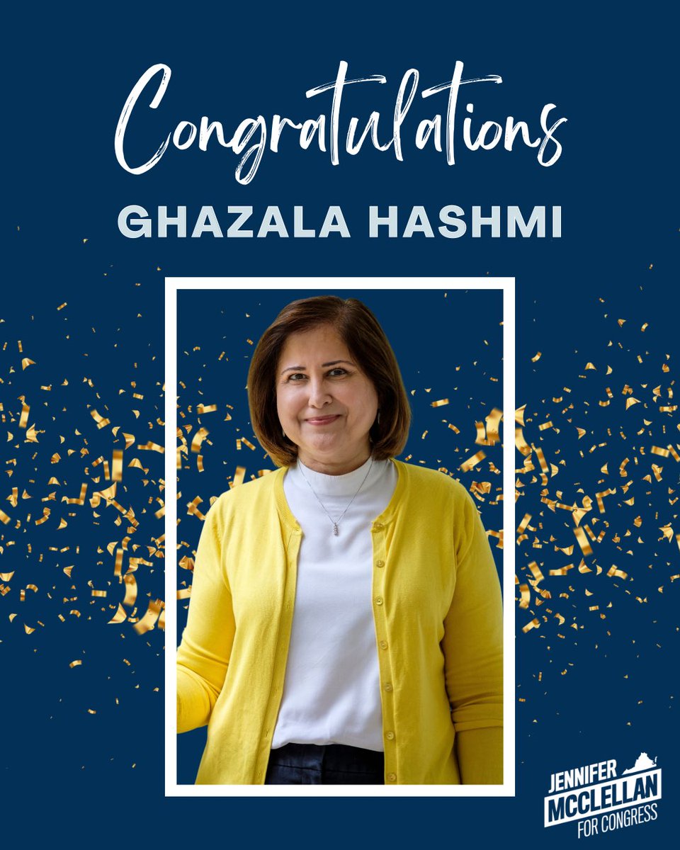 Jennifer McClellan (@jennmcclellanva) on Twitter photo Congratulations to our <a href="/vademocrats/">Virginia Democrats</a> Lieutenant Governor nominee, <a href="/SenatorHashmi/">Senator Hashmi</a>! Congratulations to our <a href="/vademocrats/">Virginia Democrats</a> Lieutenant Governor nominee, <a href="/SenatorHashmi/">Senator Hashmi</a>!