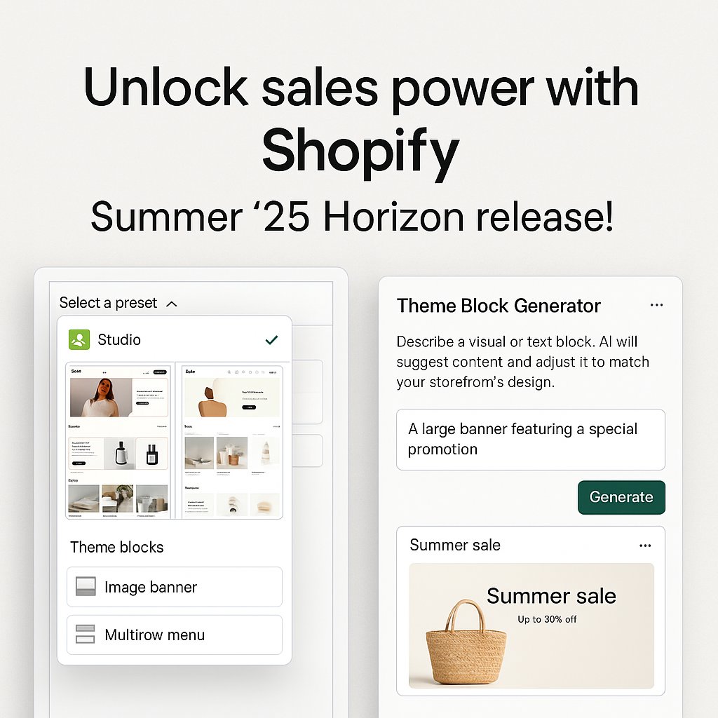 creatpixllp's tweet image. Unlock sales power with Shopify’s Summer ’25 Horizon release! Enjoy 10 pro presets, intuitive Theme Blocks, AI-generated banners &amp;amp; mega-menus—all drag‑and‑drop, no code needed. Want it tailored? Let’s create something elite.
#HorizonTheme #AIshopify #ShopifyDeveloper #ecommerce