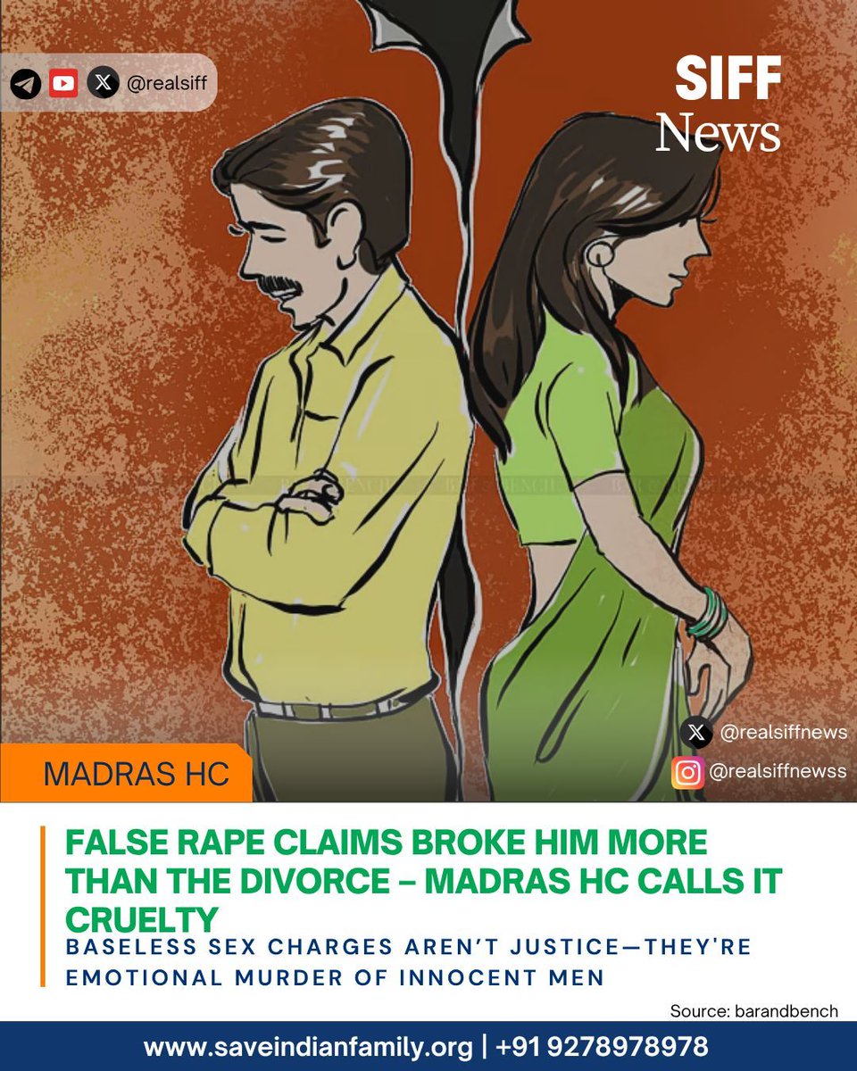 realsiffnews's tweet photo. #SIFFNews | He gave her love. She gave him labels—rapist, abuser. No proof, just pain. Madras HC sees the truth: false sexual allegations are mental cruelty. Justice? Maybe. Healing? Never.

#SouthAfrica

Source: https://t.co/i5PRK4w256 https://t.co/8VsnF0fAhb