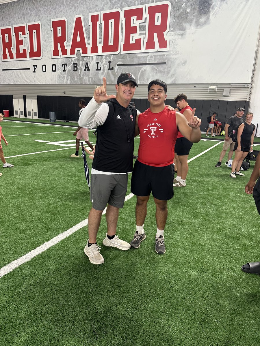 saul_hinojos's tweet photo. On Sunday I had a great time @TexasTechFB camp! Thank you @ClayMcGuireTTU for the coaching and opportunity to compete! @Coach_Maldy @CoachLumbreras #PRIDE #TCC #recruitTHEPRIDE https://t.co/55ivrNy9k1