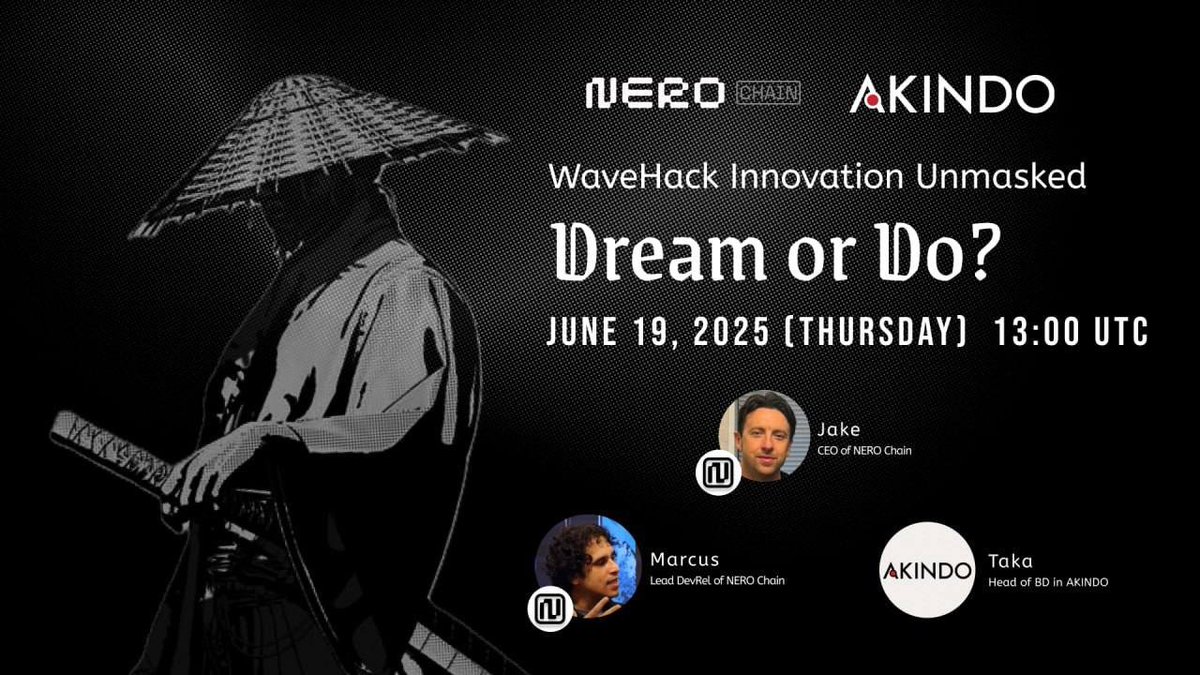 Dream or Do? 🧠🛠️We’re hosting a live AMA session on X Space!🎙️x.com/i/spaces/1yNGa…

Ahead of the final Wave of the NERO WaveHack, join us for a special recap session featuring Jake, CEO, and Marcus, Lead DevRel.🤝

They’ll break down the top-performing projects so far, share