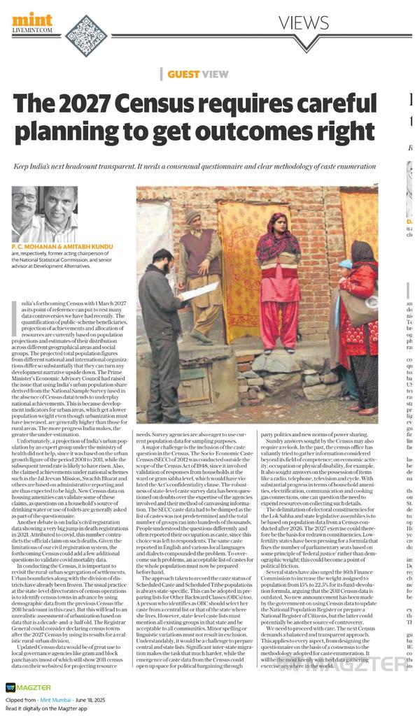 pcmohanan's tweet image. In this Mint article we raise a few issues for consideration in the forthcoming population census