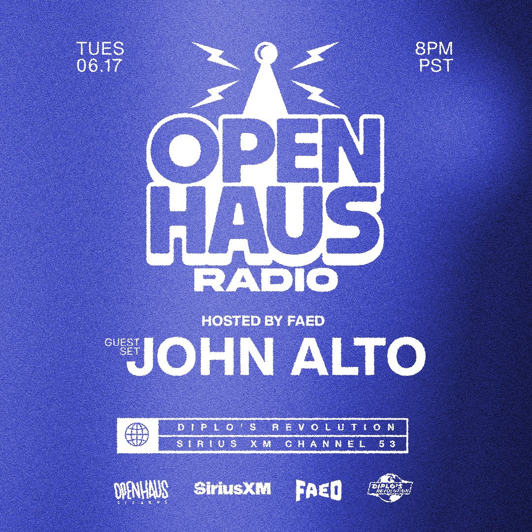 Special mix from #JohnAlto — Tonight 8pm PST <a href="/SIRIUSXM/">SiriusXM</a> Ch. 53 #OPENHAUSRadio on Diplo’s Revolution