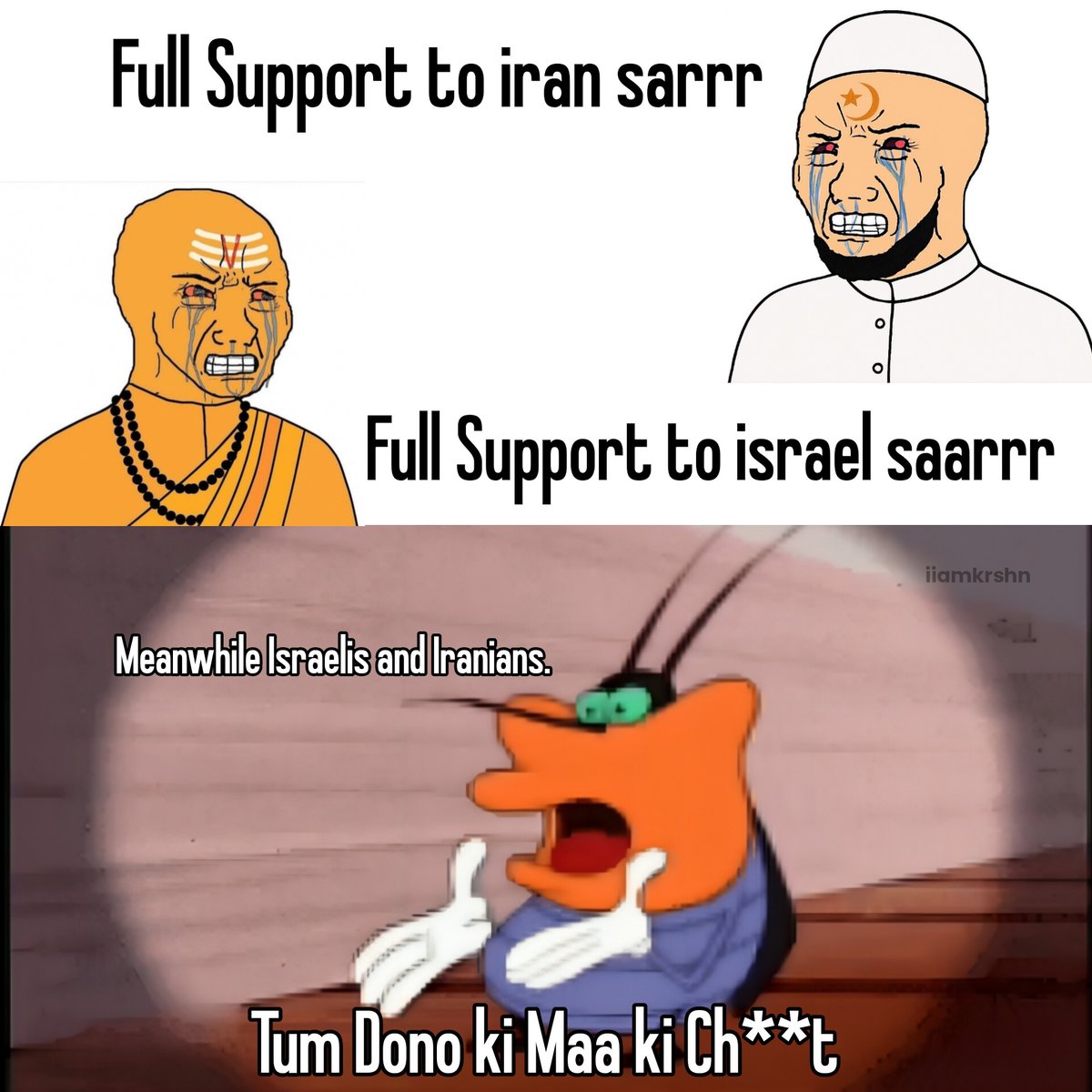 iiamkrshn's tweet photo. Indians on Israel-Iran clash https://t.co/rJLwWUbkDp